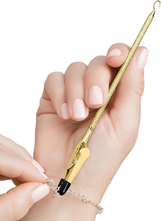 Bracelet Helper Tool with Hook - Fastener Helper Tool for Bracelet, Necklace, Jewelry, Watch - Clip, Clasp Helper - Portable, Easy-to-Use, Made of Metal - Gold