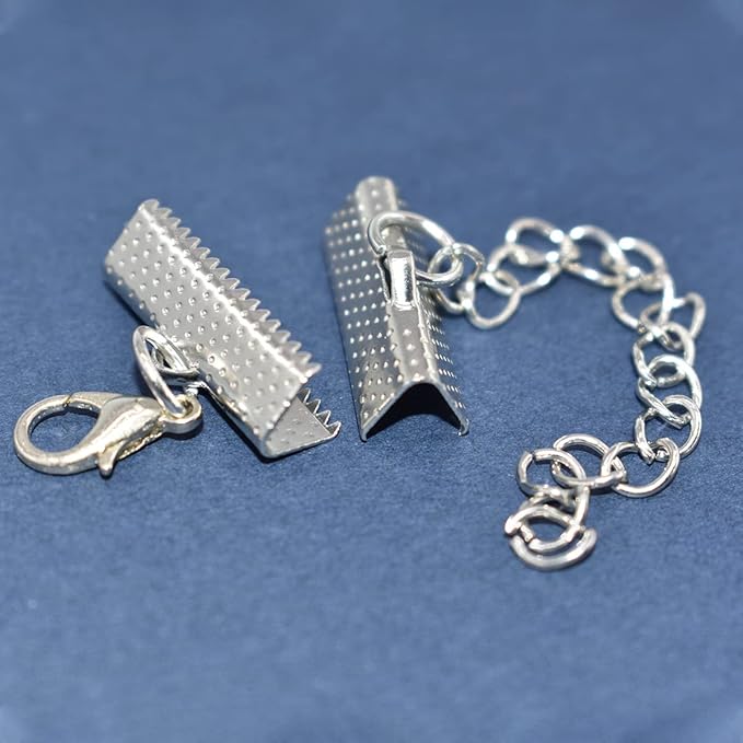 373Pcs Ribbon Bracelet Kit for Jewelry Making Ribbon End Crimps Lobster Clasps Awith Jump Rings and Chain Extenders for DIY Making Bookmark Pinch Bracelet Choker Necklace (Gold and Silver)
