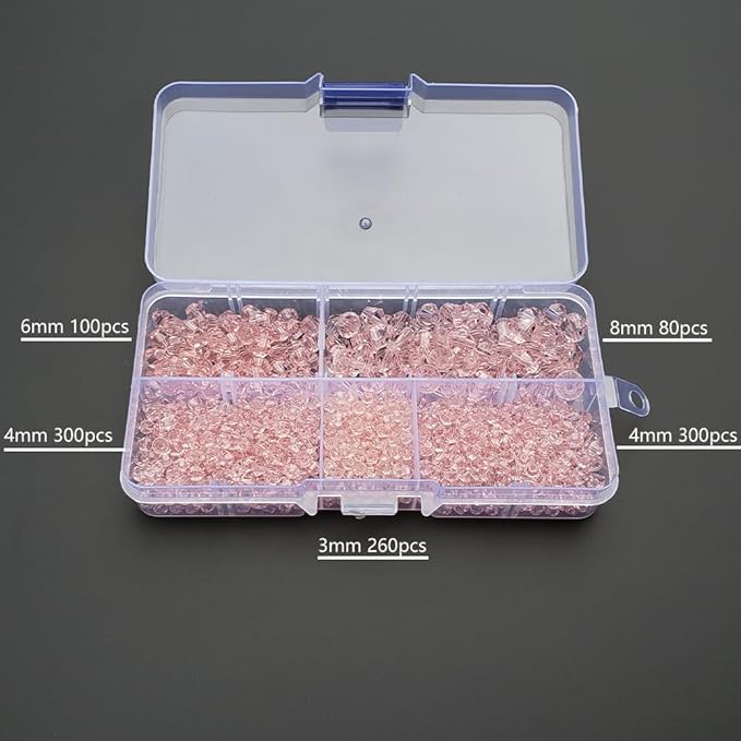 Light Pink Bicone Glass Beads for Jewelry Making, Faceted Crytal Spacer Beads for Bracelet Necklace Earring (3mm 4mm 6mm 8mm Mixed Sizes, 1040pcs)