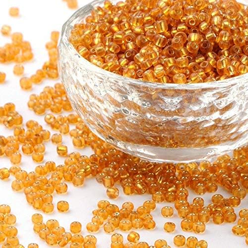 Perlin Glass Seed Beads 4mm 6/0 Round 1100pcs Mini Small Pony Spacer Beads Kit for Jewelry Making Earrings Bracelets Pendants Waist DIY Handmade (Gold Silver Lined)
