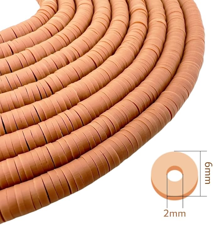 10 Strands Clay Bead, Heishi Beads for Bracelet Stack, Earth Tone Clay Beads for Adults, Flat Beads Kit for Friendship Bracelets, Neutral Beads Bracelet Making Kit(Terracotta)
