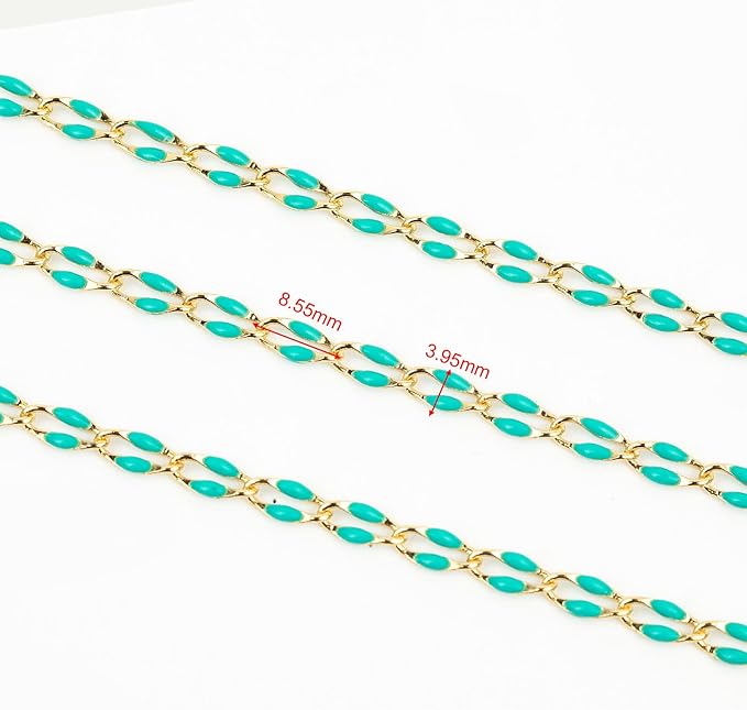 YOUBEIYEE 6.6 Feet Gold Plated Brass Chain on Spool Green Enamel Cable Chain Necklace DIY Jewelry Chains Bulk with Jump Rings and Lobster Clasps