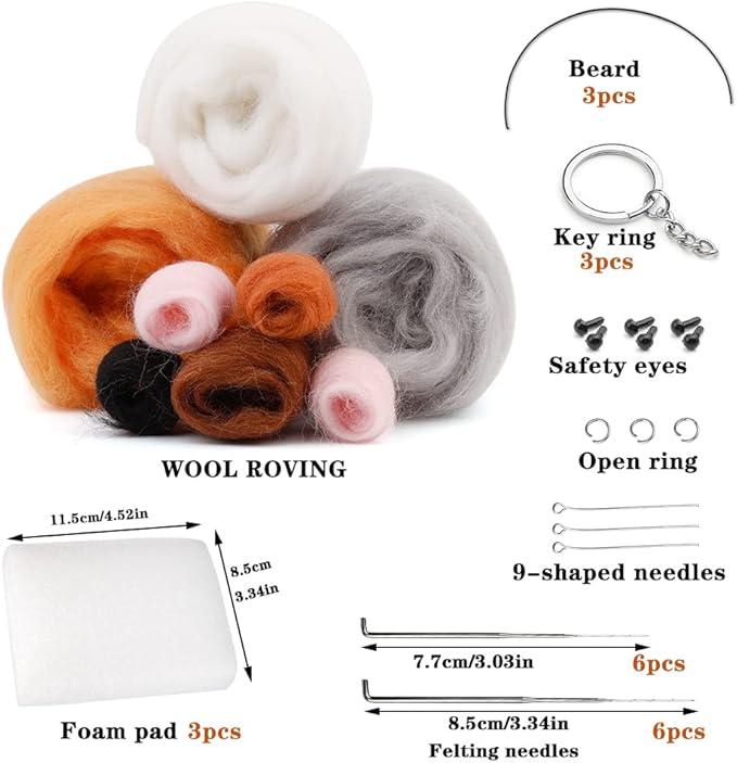 SHWAKK Needle Felting Kits, Needle Felting Starter Kit with Instructions, Felting Pad, Felting Wool, Felting Needles, Keychain and Split Ring for Craft Project and DIY Handmade