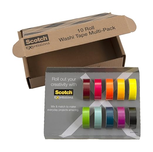 Scotch Washi Tape, 10 Rolls, Great for Use in Bullet Journal, School Supplies, Craft Supplies, and Teacher Appreciation Gifts (C317-10-SIOC)