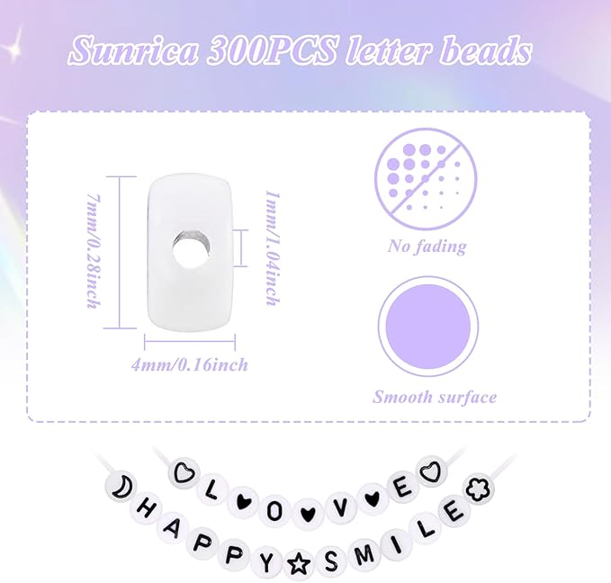 sunrica 300pcs round clay letter beads for charms bracelets making 4x7mm individual white alphabet beads b