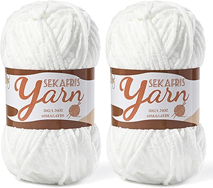 2 Pack Fluffy Velvet Yarn for Crocheting，Baby Blanket Yarn for Crocheting Soft，100g(131yds) Amigurumi Yarns，Plush Chenille Crochet Yarns，Puzzle Yarn for Crochet Weaving Craft(2 Snow White)