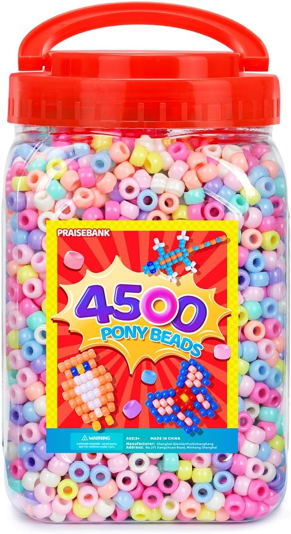 praisebank pony beads, 4500pcs 6x9mm, wholesale beads, bracelets jewelry making, arts & crafts(candy)