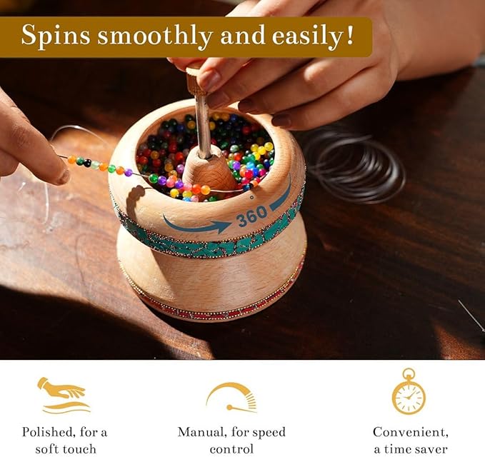 Shop LC Bead Spinner for Jewelry Making - Necklace Bracelet Maker with Big Eye Beading Needle and 3-Meter Wire - Clay Pinewood Wooden Gift for Women - Turquoise and Red