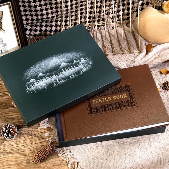 CAGIE Hardcover Sketch Book for Drawing, Art Paper Sketchbook 185 GSM, 11.7" x 8.9" Large Sketchbook with Thick Paper, 60 Sheets, Brown