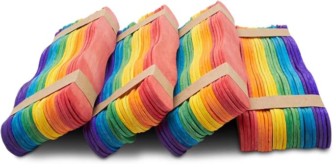 Wooden Fan Handles 8 inch, Variety Pack of 300 Colored Popsicle Sticks for Crafts, Fan Handheld Wedding Program Sticks, by Woodpeckers