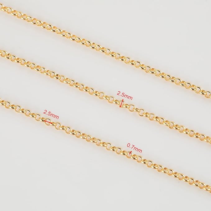 18K Gold Plated Brass Jewelry Making Chain, 10 Meters Circle Rolo Chains Bulk with 50pcs Jump Rings + 20pcs Lobster Clasps Women Necklace DIY Jewelry Supplies Findings