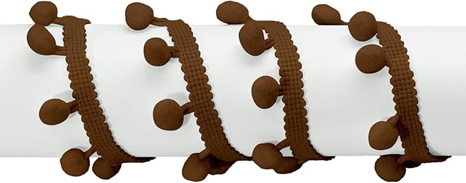 Homiest 10 Yards Pom Pom Trim for Sewing, 1 Inch Wide Light Brown Ribbon Bundles Textured Fabric Fringe Ribbon, 13mm Ball Pompom Trim for DIY Crafts Curtain Clothes Pillow Home Decoration