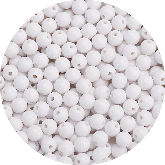 bonny boxx 200pcs 10mm smooth white acrylic round beads, plastic resin bubblegum balls chunky gumball beads for necklace and bracelet making, crafting supplies