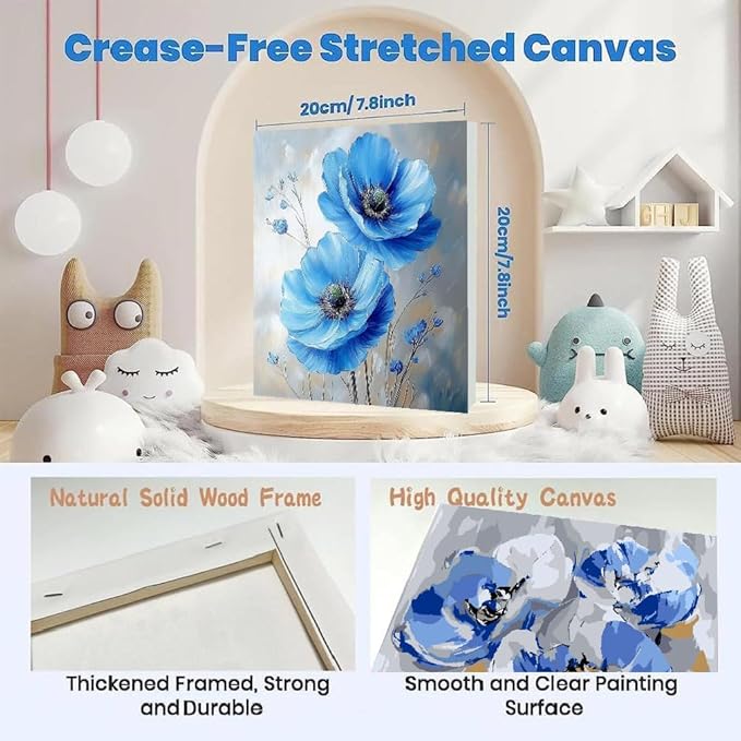 4 Pack Flowers Paint by Number for Adults Kids Framed, Easy Acrylic Adults Paint by Numbers Kits on Canvas with Paints and Brushes, Small Flowers Arts and Crafts Kits for Home Wall Decor (8 x 8 Inch)
