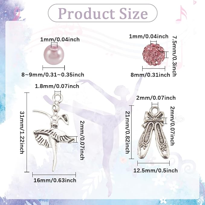 SUNNYCLUE 1 Box 236pcs DIY 6 Sets Ball Bracelet Making Kit Dance Charms Bulk Dancer Shoes Dress Theme Polymer Clay Rhinestone Disco Ballet Imitation Pearl Beads for Jewelry Making Starters Supplies