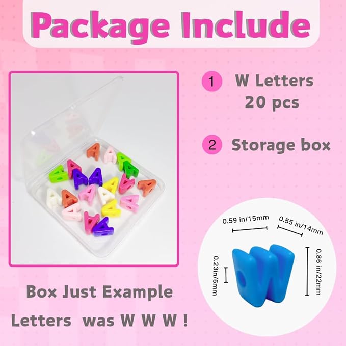 Maerolre 20Pcs Large Letter Beads, 20mm Big Acrylic Bubble Alphabet Beads, Colorful Plastic Beads for DIY Keychains, Jewelry Making, Phone Crafts Projects - W