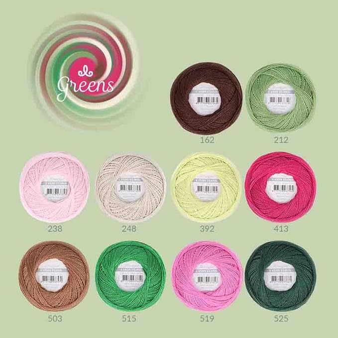 Scheepjes Candy Floss Color Pack, 10 x 20 g Mercerized Cotton Yarn, Greens