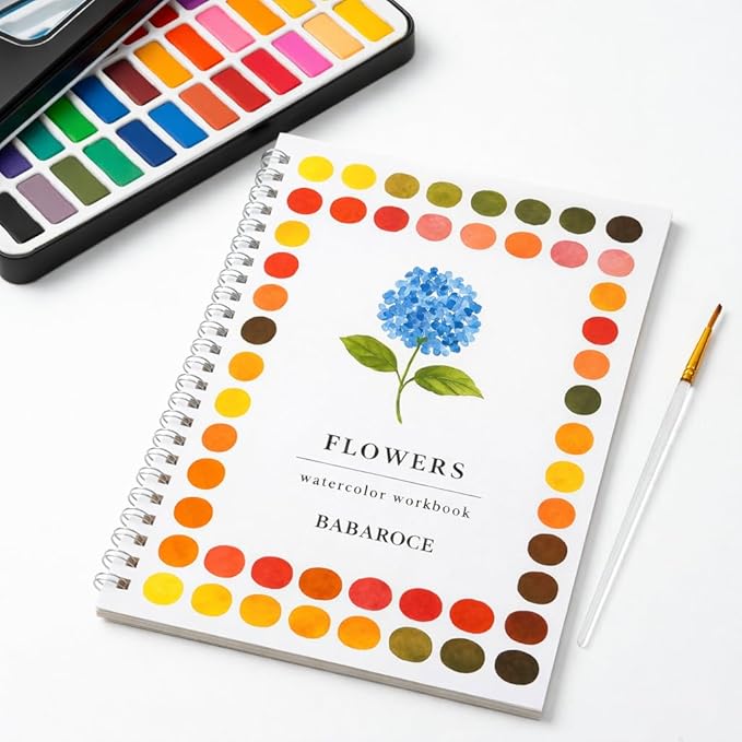 Watercolor Workbook Set with Solid Paint Palette – Guided Painting Pages + 36 Solid Colors – Beginner Friendly Art Practice Book for Home & Classroom Use (Animals)
