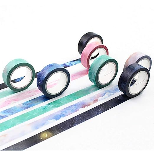 YUBBAEX Galaxy Washi Tape Set Starry Printed Extra Long Decorative Tapes for Arts, DIY Crafts, Journals, Planners, Scrapbook, Wrapping (Galaxy 7 Rolls)