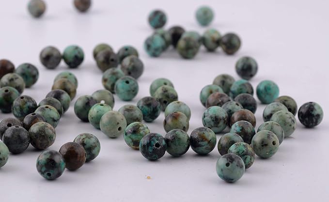 Natural Stone Beads 100pcs Round Genuine Real Stone Beading Loose Gemstones Hole Size 1mm DIY Smooth Bead for Bracelet Necklace Earrings Jewelry Making (African Turquoise Green, 10mm)