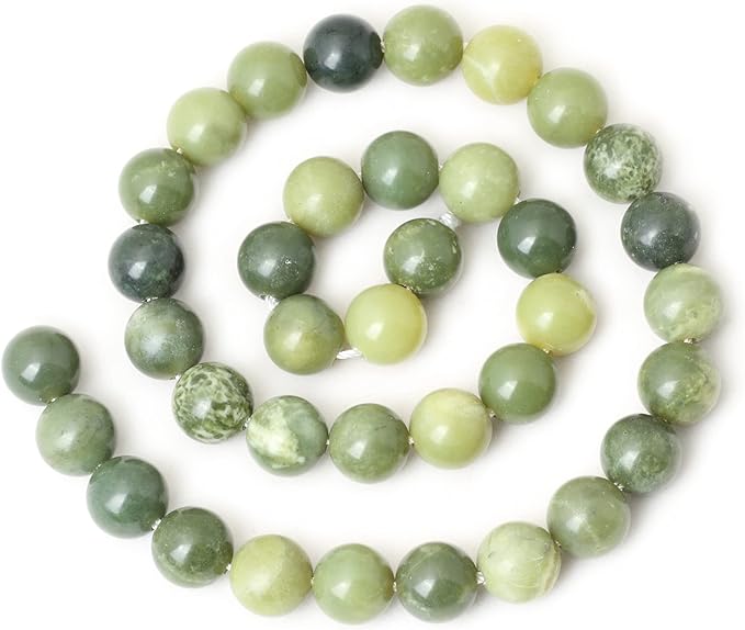 cheavian 35pcs 10mm natural canadian jade gemstone round loose beads stone beads for jewelry making diy 1 strand 15"