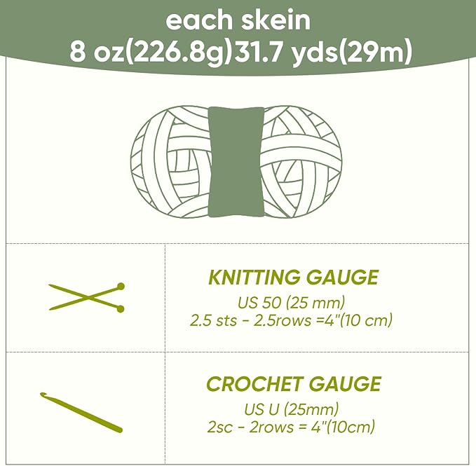 8 Jumbo Packs Chunky Chenille Yarn for Crocheting, 31.7 yds, 8 oz Each Skein Bulky Thick Fluffy Yarn for Knitting, Super Bulky Chunky Yarn for Hand Knitting Blanket, Soft Plush Yarn - Sage Green