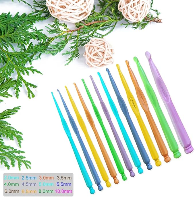 Plastic Crochet Hooks 12 pcs Different Sizes (2.0mm - 10.0mm) Crochet Needles QLRFFLJOY Colorful Crochet Hook Set DIY Yarn Weaving Tools for Scarf Hat Gloves Knitting