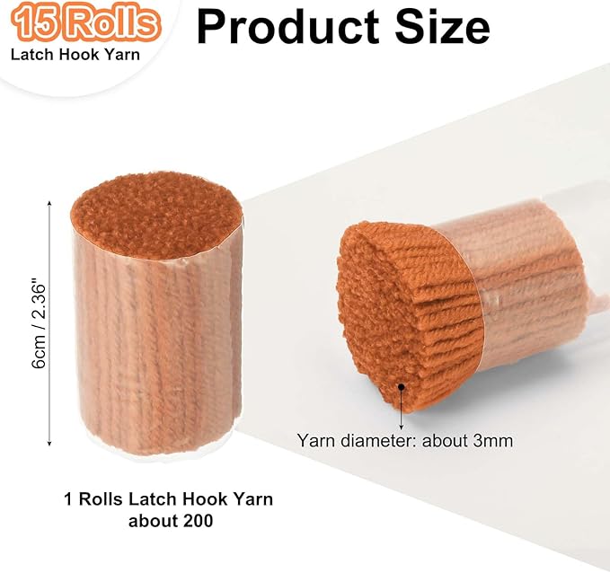 PATIKIL 15 Rolls Latch Hook Yarn, Latch Hook Kit Yarn Precut Hook Rugs Making Crochet Bundles for Latch Hook Rug Adults Beginners Tapestry DIY Craft, Brown