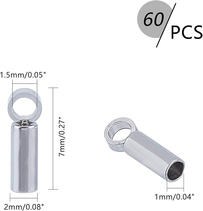 UNICRAFTALE About 60pcs Tube End Caps Stainless Steel Cord Ends 1mm Inner Diameter Smooth End Caps Terminators Cord Finding for Leather Cord Bracelets Jewelry Making, Stainless Steel Color