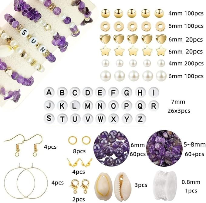 Basigeese Jewelry Making Supplies Kit Natural Stone Beads Irregular Gemstone Beading with for DIY Craft Bracelet Necklace Earrings for Adults (Amethyst)