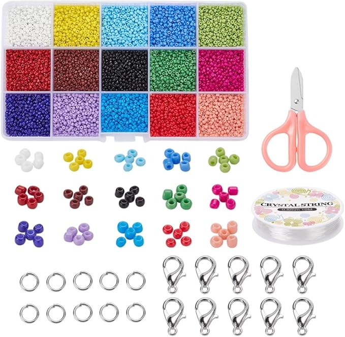 12750 Pcs 2mm Glass Seed Beads Bracelet Making Kit, Small Beads Friendship Jewelry Craft Kit with Lobster Clasps, Jump Rings & Elastic Cord, DIY Art Craft Gift for Girls