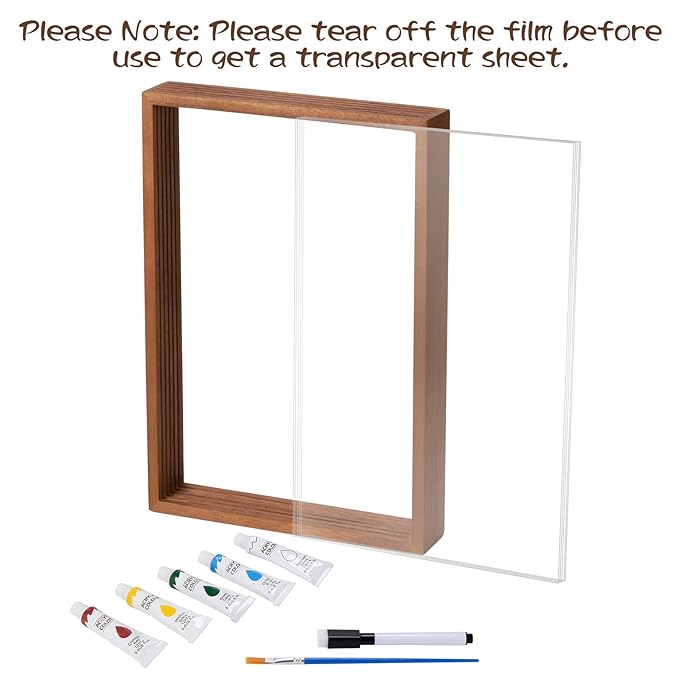guanshiya family handprint kit - gifts for new parents, adoption gifts, create lasting diy craft keepsake wooden frame -includes 5 paint colors - transparent sheets (brown)