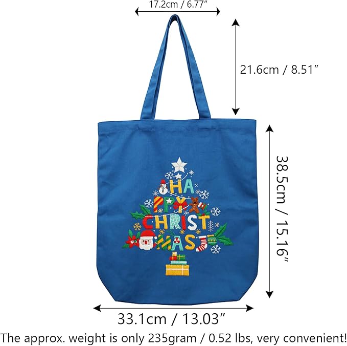 CREAWONDER Canvas Tote Bag Embroidery Kit with Pattern for Beginners, Arts and DIY Embroidery Crafts Kits for Adults, Include Instructions, Thimble, Embroidery Hoops, Color Threads and Tool
