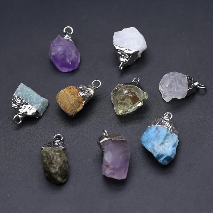 LHJ 12 Pcs Natural Stone Pendants Random Irregular Shape Raw Healing Crystal Agate Charms for Jewelry Making Necklace Gift