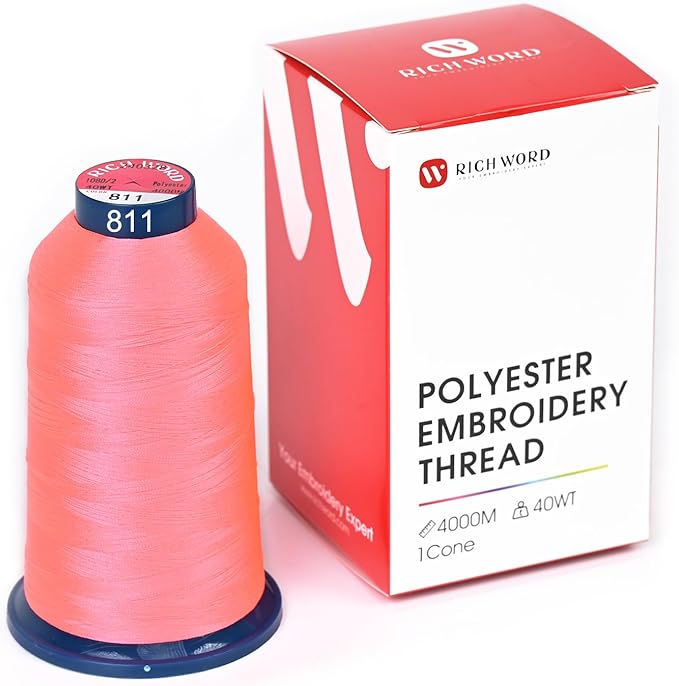 Poolin Embroidery Machine Thread Richword Selected Pink 4000M 40WT Polyester Embroidery Thread – Smooth, Strong Single Spool for Home & Commercial Machines 0811