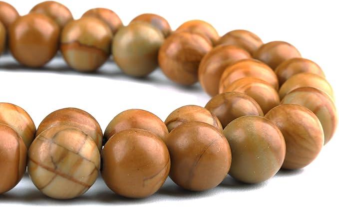 Natural Stone Beads for Jewelry Making - 6mm Gemstone Round Beads for Bracelets(58-60pcs, Woodgrain Stone)