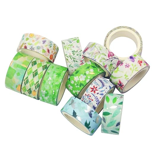 YUBBAEX Poetic Gold Washi Tape Set VSCO Floral Silver Foil Masking Tape Decorative for Arts, DIY Crafts, Journal Supplies, Planners, Scrapbook, Card/Gift Wrapping -15mm- (Willow 12 Rolls)