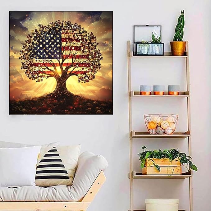WUSARPLY Ancient Tree Diamond Painting Kits for Adults, DIY American Flag Diamond Art Kits Full Drill Diamond Dots Paint with Diamonds Gem Arts and Crafts for Beginner Home Wall Decor