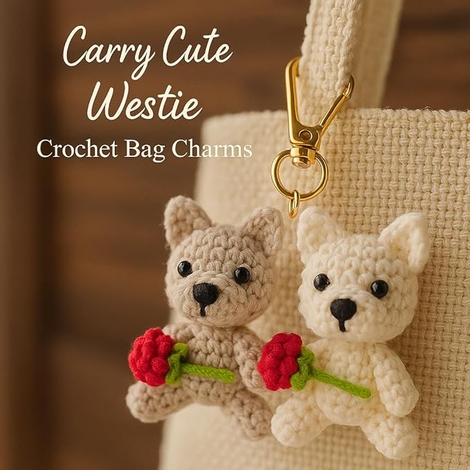Crochet Kit for Beginners, Learn Crochet Animal Kit, Include Video Tutorial & Manual, Easy Knitting Yarn for Adult & Kid 12+, DIY Valentine's Holiday Gift Idea(2pcs Westie Puppy)