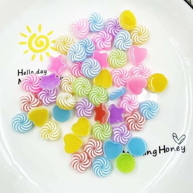 50 pcs Jelly Sugar Candy Flatback Charms, DIY Craft Making Resin Jewelry Making Kit, Heart Star Resin Flatback Beads for Women DIY Scrapbooking Crafts Hair Clips Cell Phone Case Making