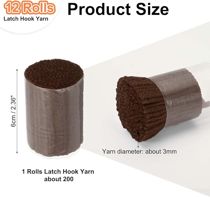 PATIKIL 12 Rolls Latch Hook Yarn, Latch Hook Kit Precut Rugs Yarn Making Crochet Bundles for Rug Adults Beginners Tapestry DIY Craft, Brown Black
