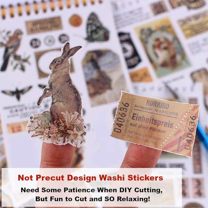 Vintage Washi Sticker Book for Journaling - 900+ Mini Scrapbooking Stickers, Ephemera for Junk Journal Bujo Scrapbook Supplies DIY Crafts Arts 50 Sheets (Green)