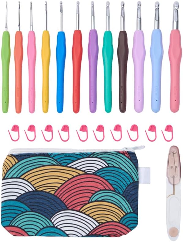 YAWIKO Crochet Hooks Set, Ergonomic Crochet Hooks with case for Arthritic Hands, Lightweight Crochet Knitting Needles Accessories for Beginners and Arthritis Hands