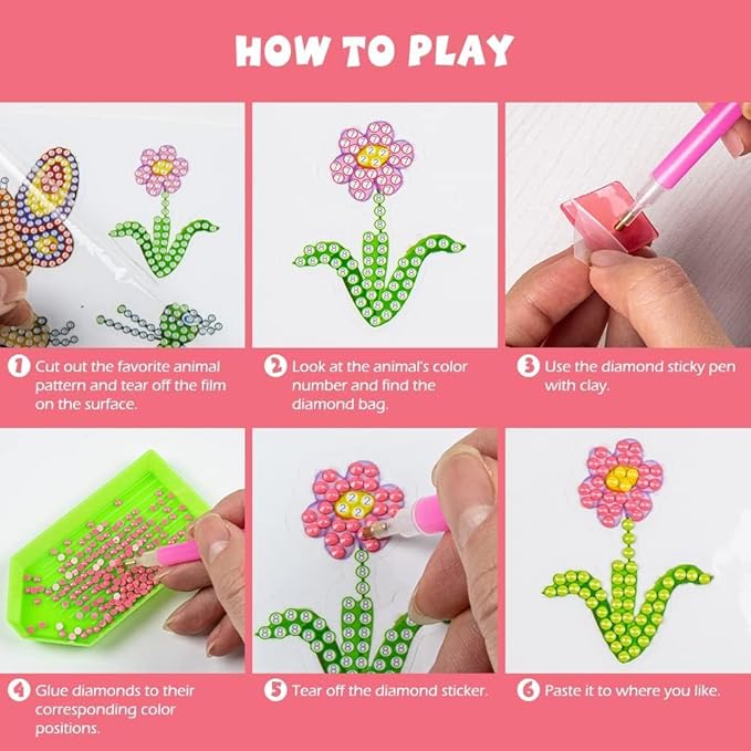 Labeol Diamond Art Kits for Kids Boys and Girls Ages 6-8-10-12 Easy to DIY Creative Diamond Art Sticker Craft by Numbers Kits for Kids and Adult Beginners (Various Animals)