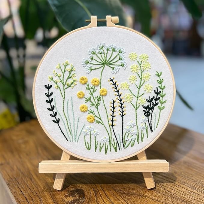 COCOMOX 5 Sets Floral Embroidery Practice Kits, Flower Pattern Embroidery Kit for Beginners Adults, Hand Embroidery Kit, Easy to Follow Instruction and Video