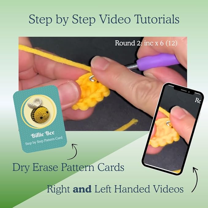 KelliDream Magic Circle Tool Inclusive Learn to Crochet Kit for Beginners; Step-by-Step Video Tutorials; All Supplies to Make Cute Amigurumi (Bee)