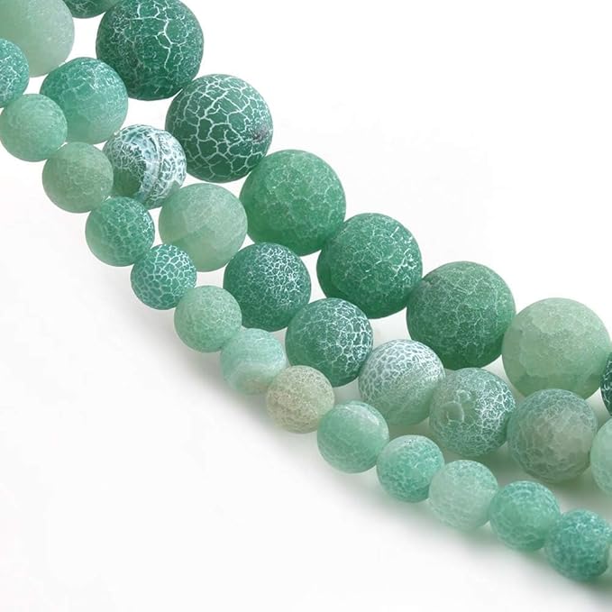 Stone Beads, 60pcs Matte Green Weathered Agate, 6mm Round Loose Beads for Jewelry Making, Bracelets, with Bag, String & Card
