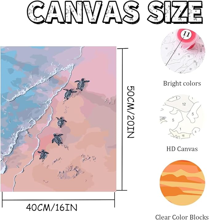 Mosaflare Paint by Numbers for Adults Beginner, Beach Turtle Adult Paint by Number Kits on Canvas, DIY Acrylic Oil Easy Painting by Numbers for Home Wall Decor 16X20 inch (Without Frame)