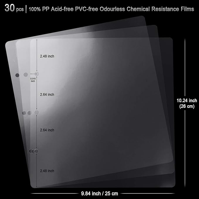 30 Sheets 9.84 x 10.24" Clear Insert Page Protectors Film - Exclusive Customized (NOT Pocket Non-adhesive) Acid Free Flexible Photo Sheet Divider, ONLY match ADVcer 10x10 Photo Album Scrapbooks
