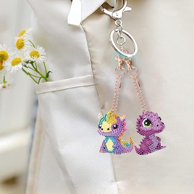 Diamond Painting Keychains Kits, Double Sided Diamond Art Keyrings for Adults, DIY Art Key Rings Ornaments Kits